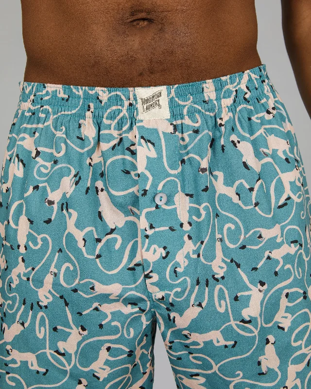 Mens Boxer Shorts - Monkeys Teal