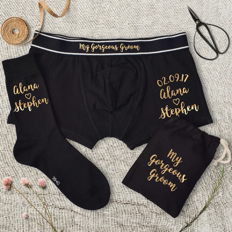 Wedding Date and Names Gorgeous Groom Underwear Gift Set