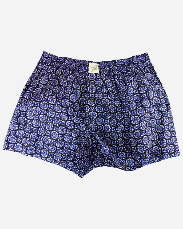 Mens Boxer Shorts - Indigo Floral