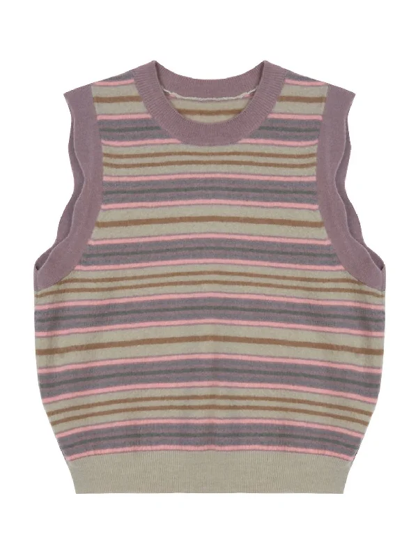 Kids Striped Knitted Vest In Purple