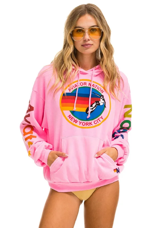 AVIATOR NATION NEW YORK CITY RELAXED PULLOVER HOODIE - NEON PINK