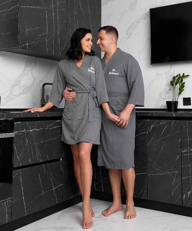 Customized Waffled Knit Robes for Bride and Groom - Honeymoon Robes - Vinyl