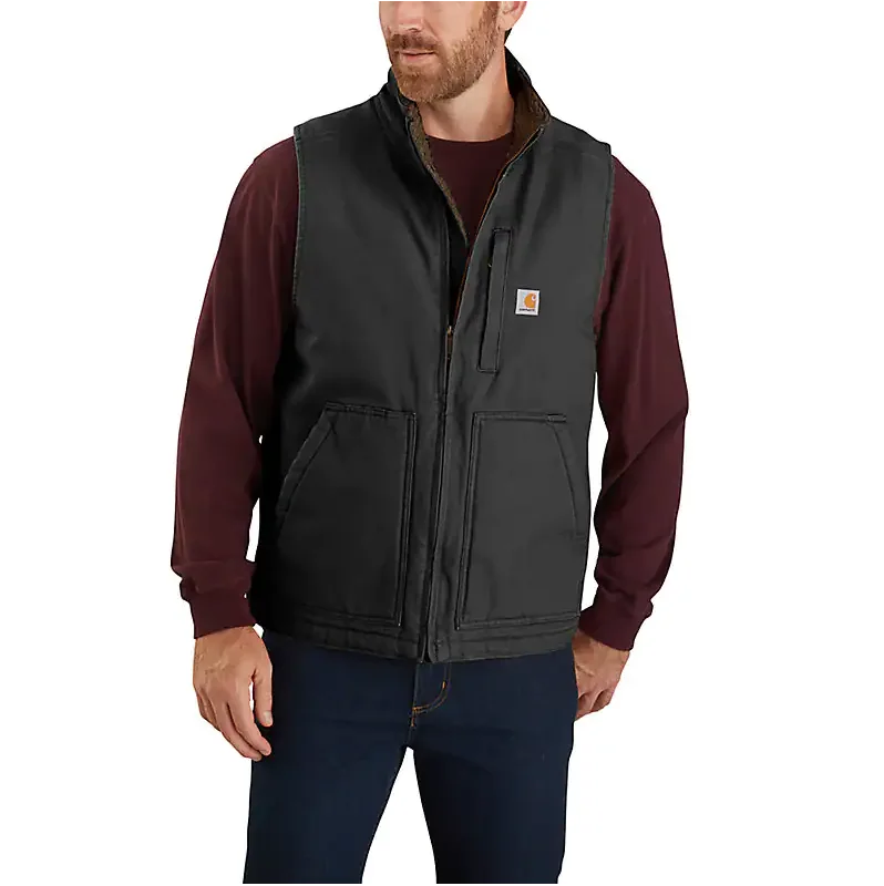 Men's Loose Fit Washed Duck Sherpa-lined Mock-neck Vest