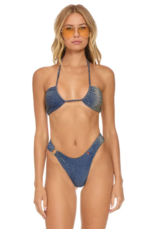 SPARKLE GYPSY RING HI-CUT FULL COVERAGE BIKINI BOTTOMS - NAVY