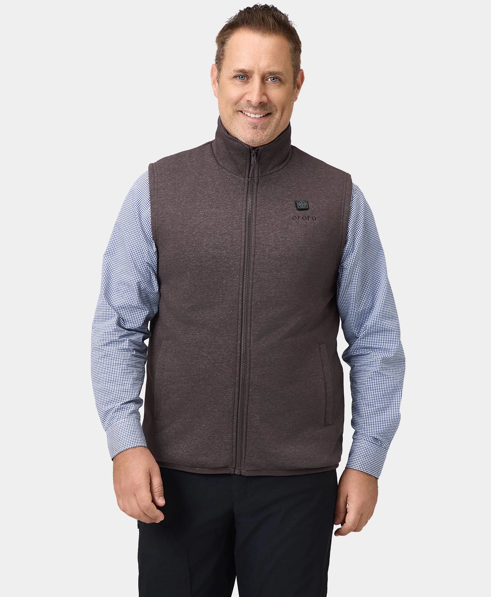 Final Sale - Men's Heated Fleece Vest - Brown Stone