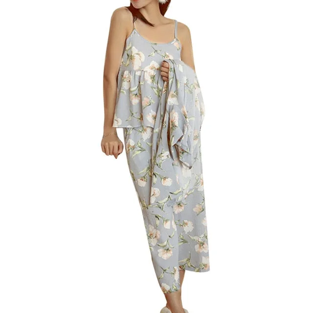 Satin Roses 3 pieces Pajama set