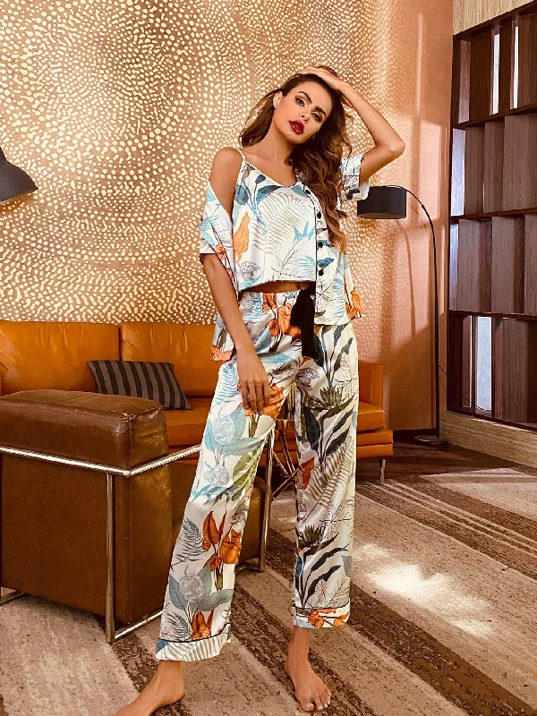 Bridesmaids Printed Cami, Shirt, and Pants Lounge Set