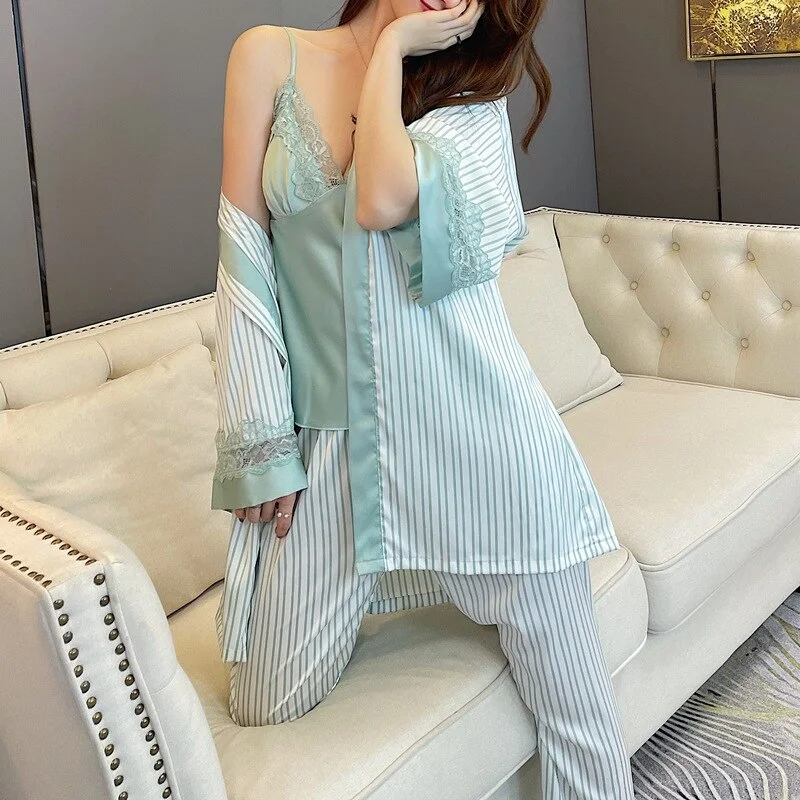 The Long Striped 3 Piece Pajama Set Comfy Sleepwear