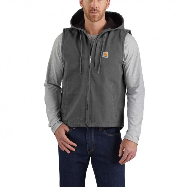 Men's Relaxed Fit Washed Duck Fleece-lined Hooded Vest