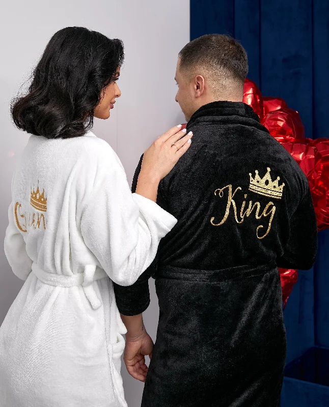 King and Queen Custom Bathrobes for Couple Cozy Terry Bathrobes - Glitter