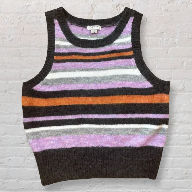 Girl Pull Over Striped Vest In Multi