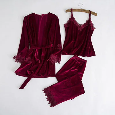 Lace Hem Velvet pajama set