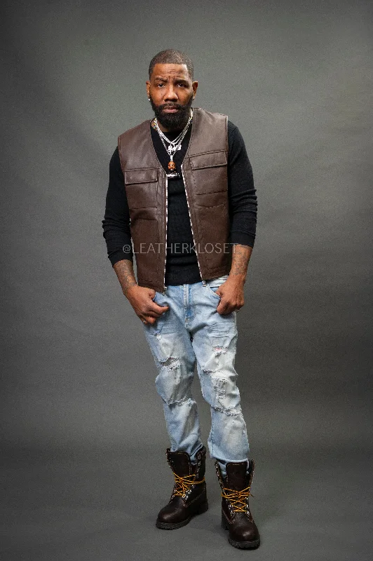 Men's Leather Brooklyn Vest Chocolate [Slim-Cut]