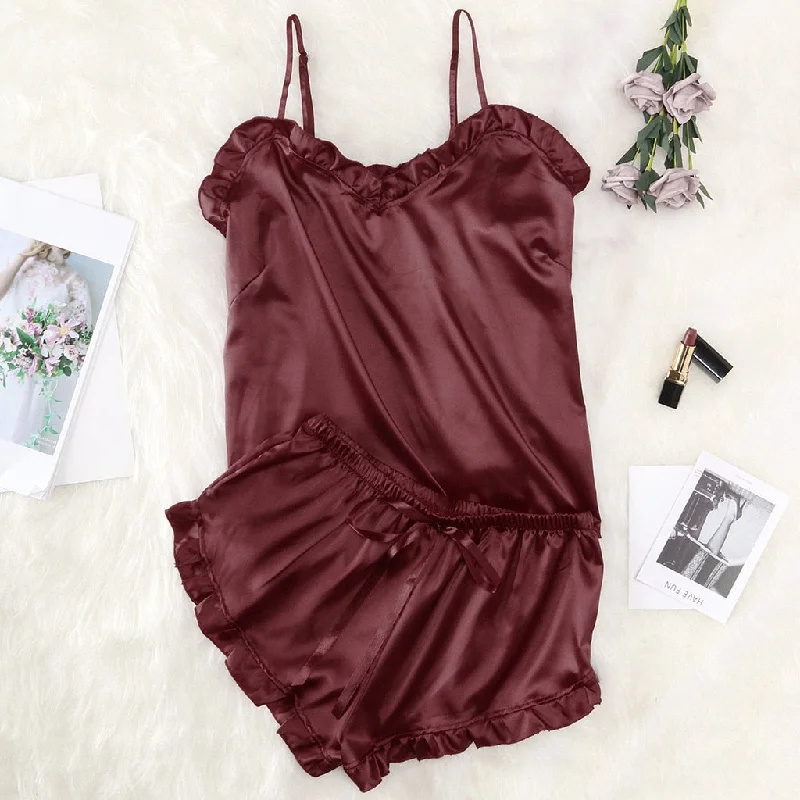 Wine Satin Cami set