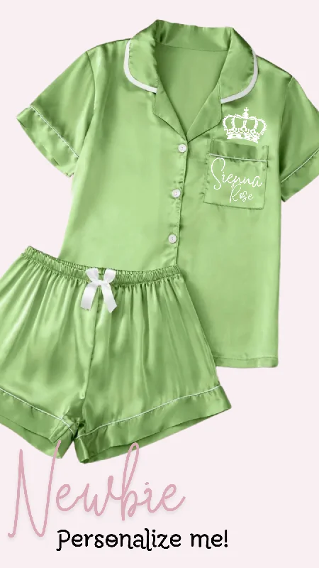 Satin Short Shirt Pjs | Green