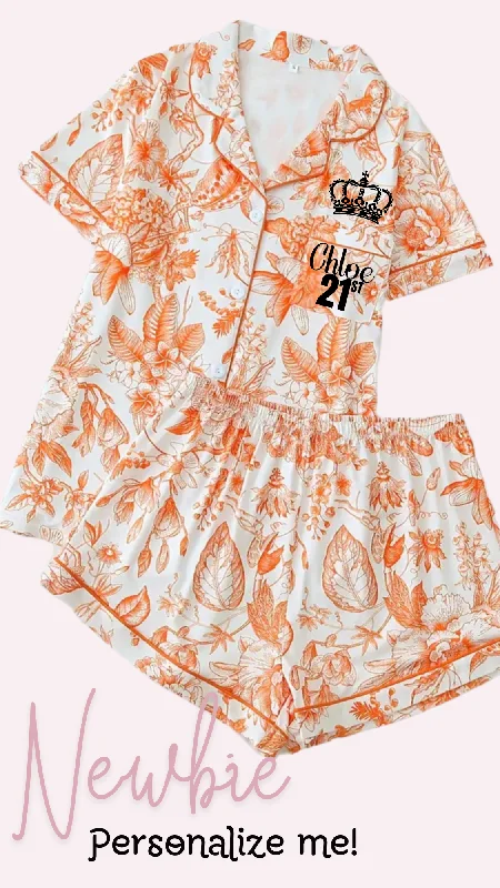 Floral Shirt Pjs | Orange