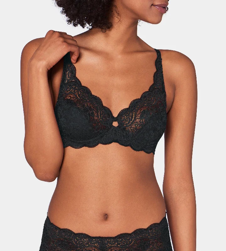 Triumph Amourette 300 W X Wired Floral Lined Lace Non Padded Bra 10166797 - Black