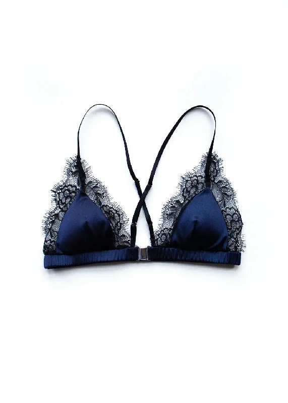 Sophie Navy Silk and Lace Bralette