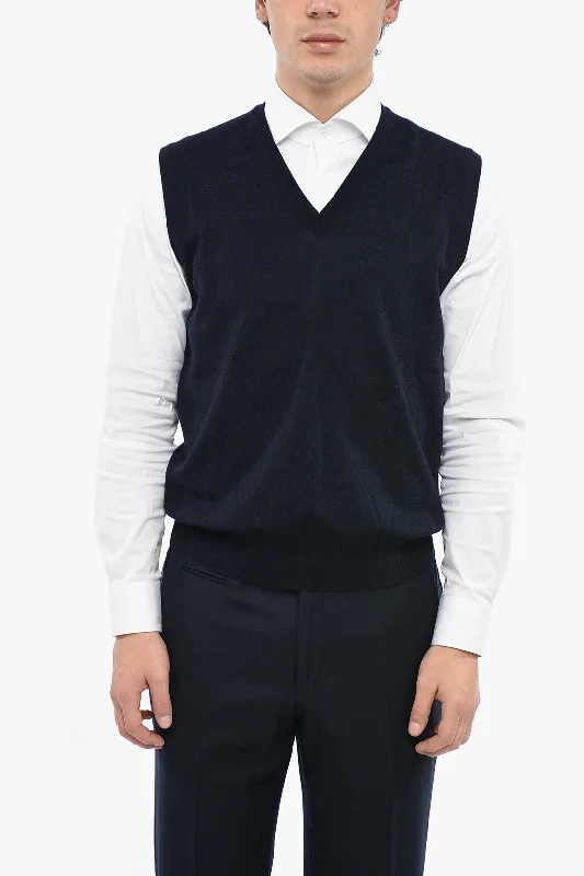 Corneliani V Neck Jacquard Virgin Wool Vest