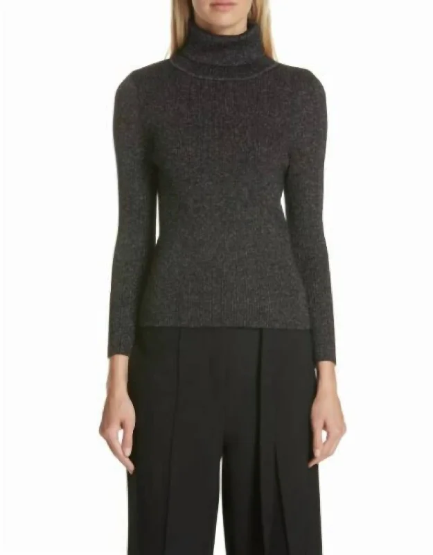 Lurex Rib Knit Turtleneck Sweater In Black