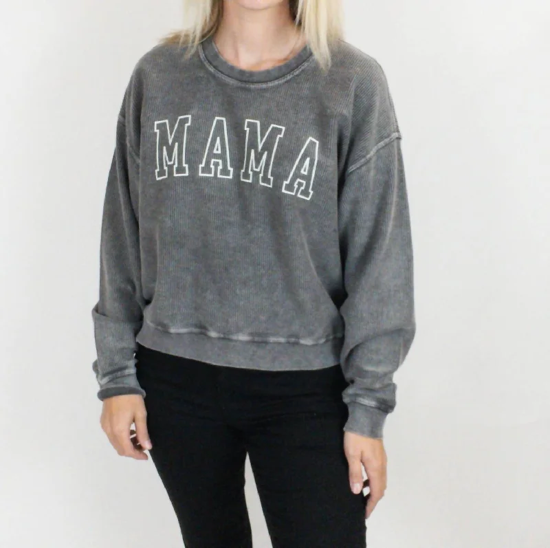 Mama Cropped Thermal Vintage Pullover In Grey