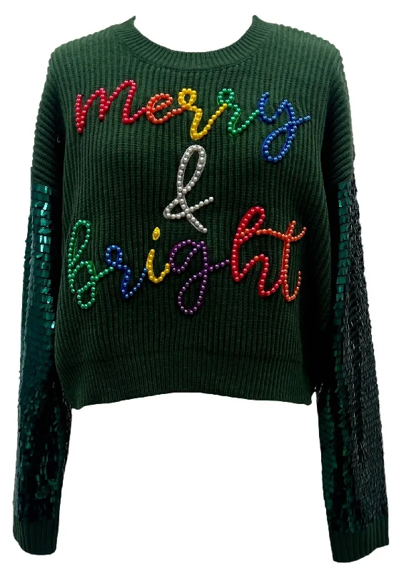 Women's Merry & Bright Sequin Sweater In Greeen