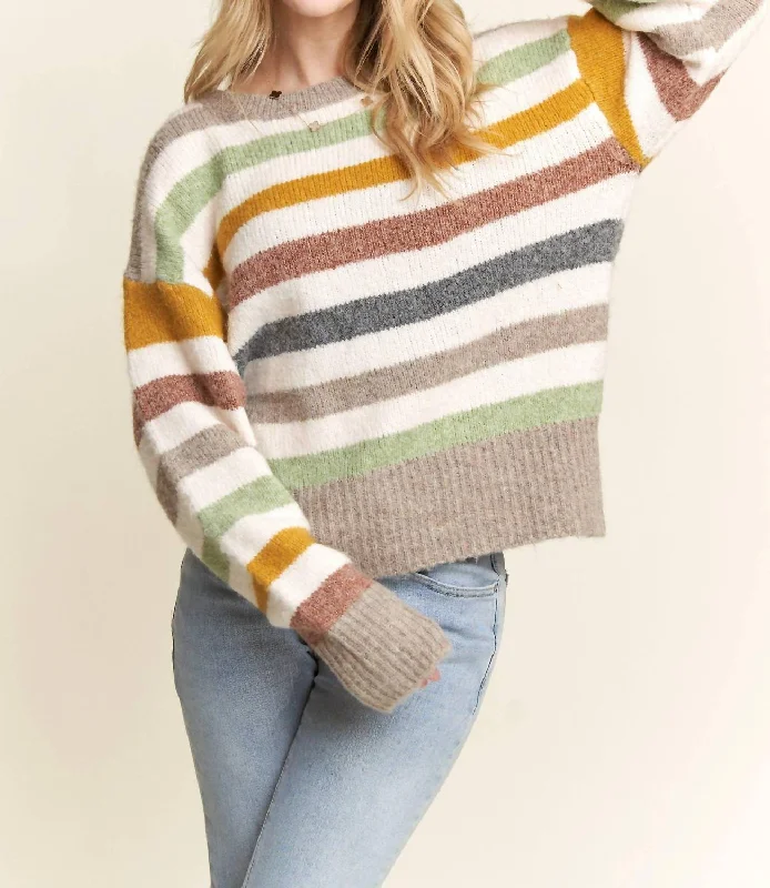 Multicolor Stripe Sweater In Off White