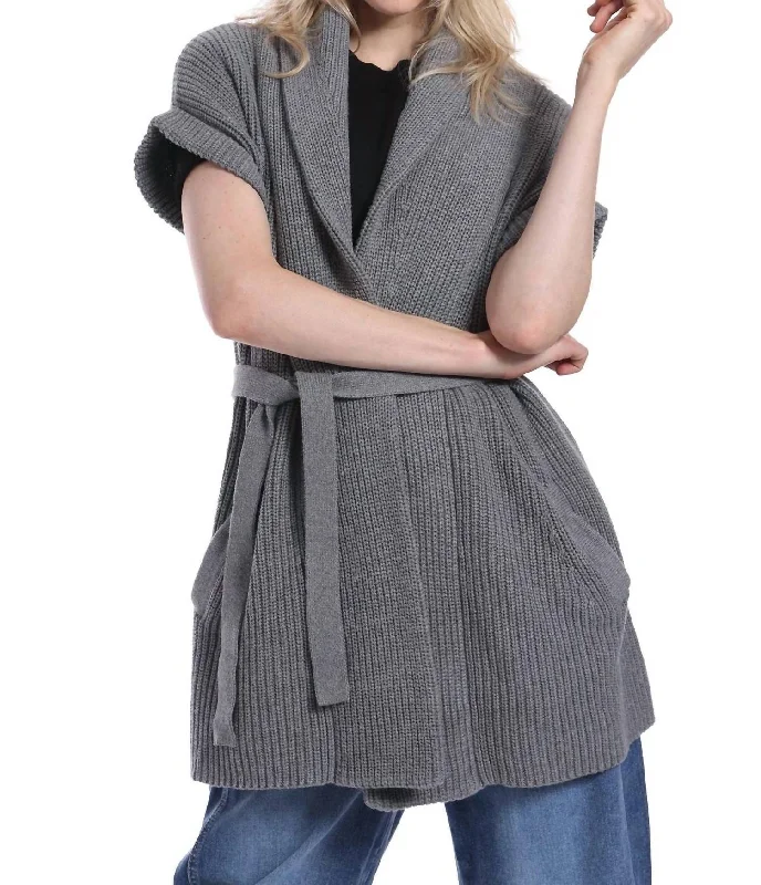 Belted Cardigan In Grey Shadow