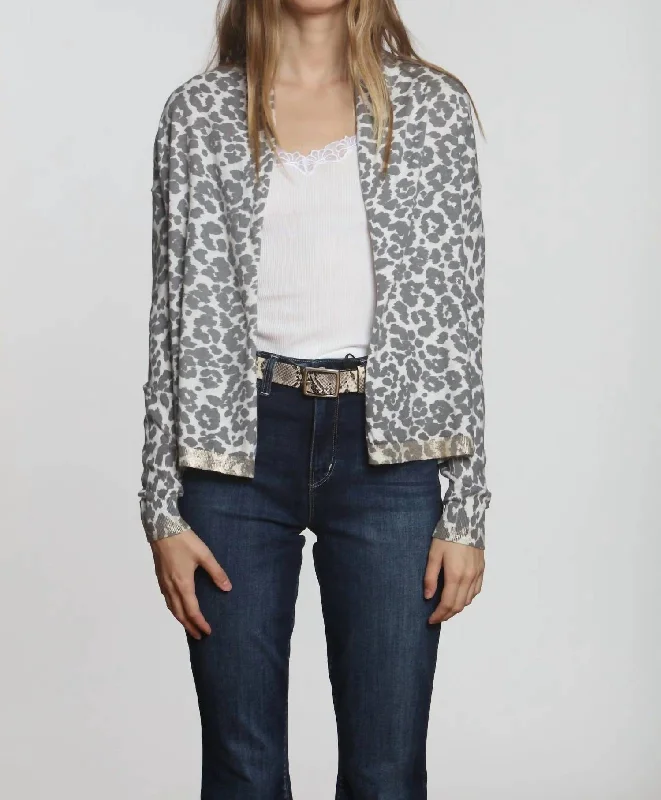 Goldie Printed Cardigan In Cheetah Snow