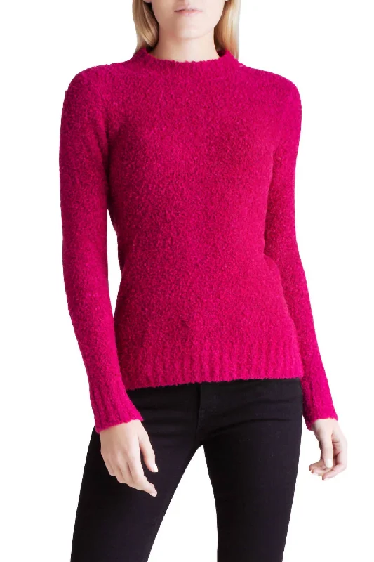 Fuzzy Boucle Long Sleeve Sweater In Pink