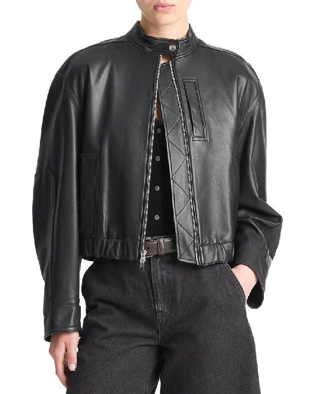 Vince Leather Cropped Bomber Jacket