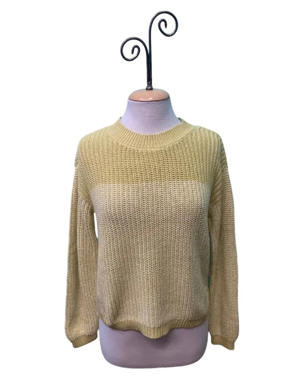 Women's Long Sleeve Color Block Sweater In Celery