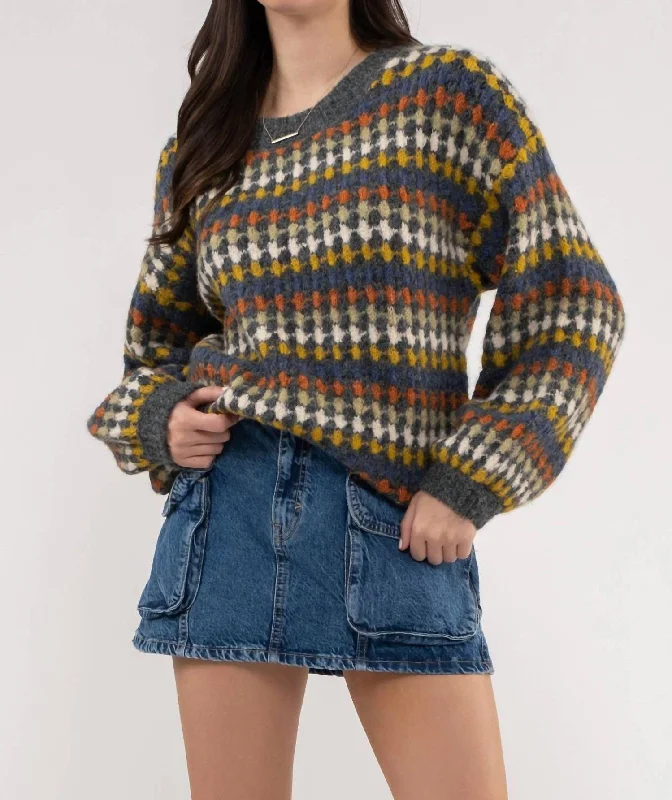 Multicolor Crew Knit Sweater -Plus In Charcoal Multi