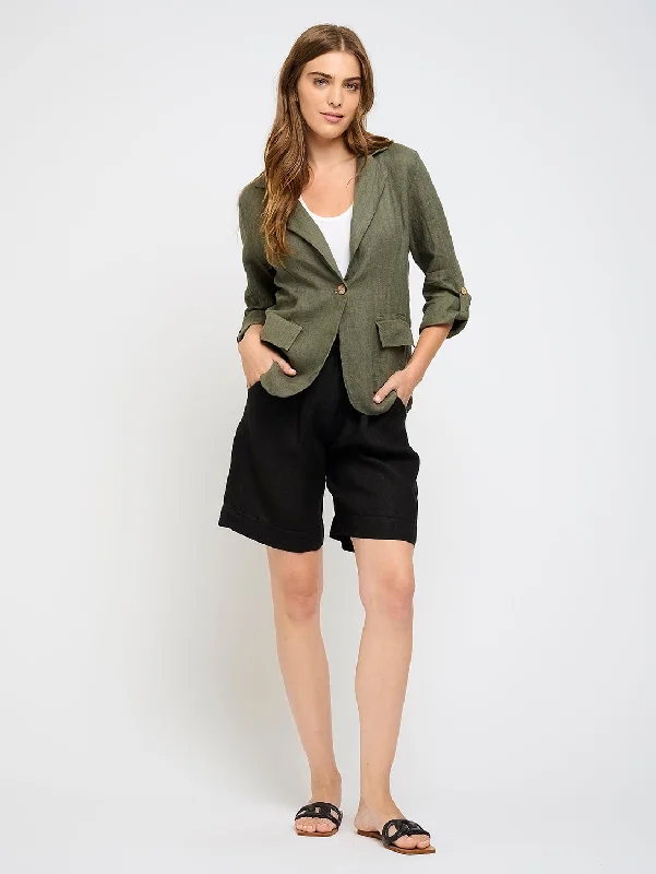 Linen Blazer - Green Vine