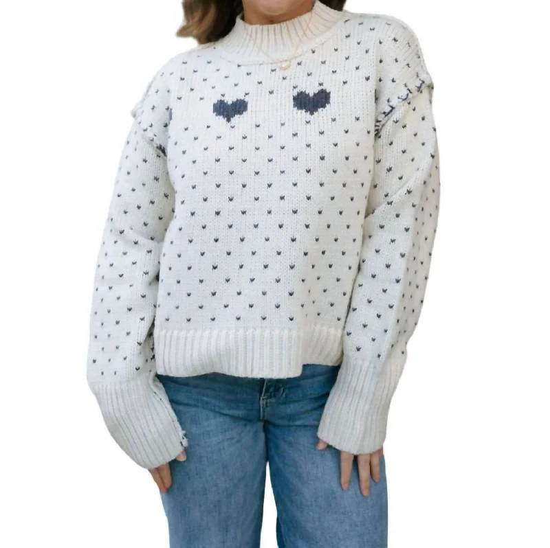 Heart Pattern Sweater In Cream/blue