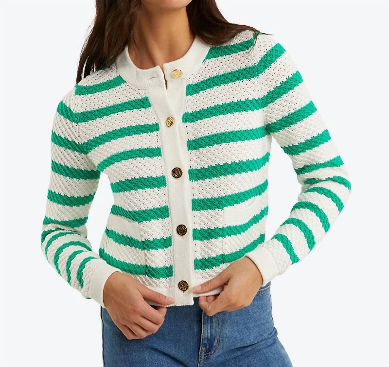 Rita Crewneck Cardigan In Magnolia White