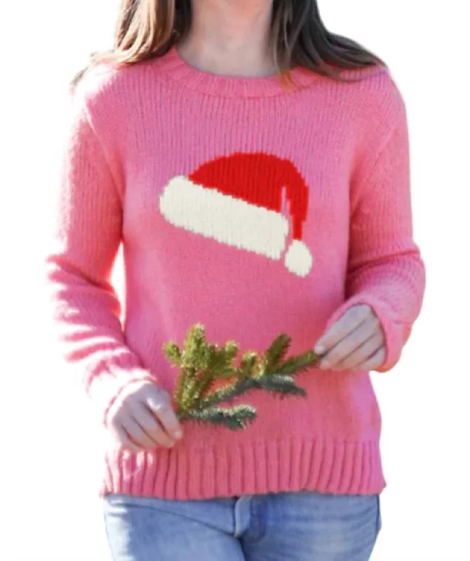 Santa Hat Crew Sweater In Cherry Pastile