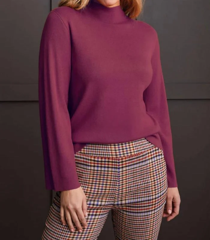 Long Sleeve Funnel Neck Sweater In Bordeaux