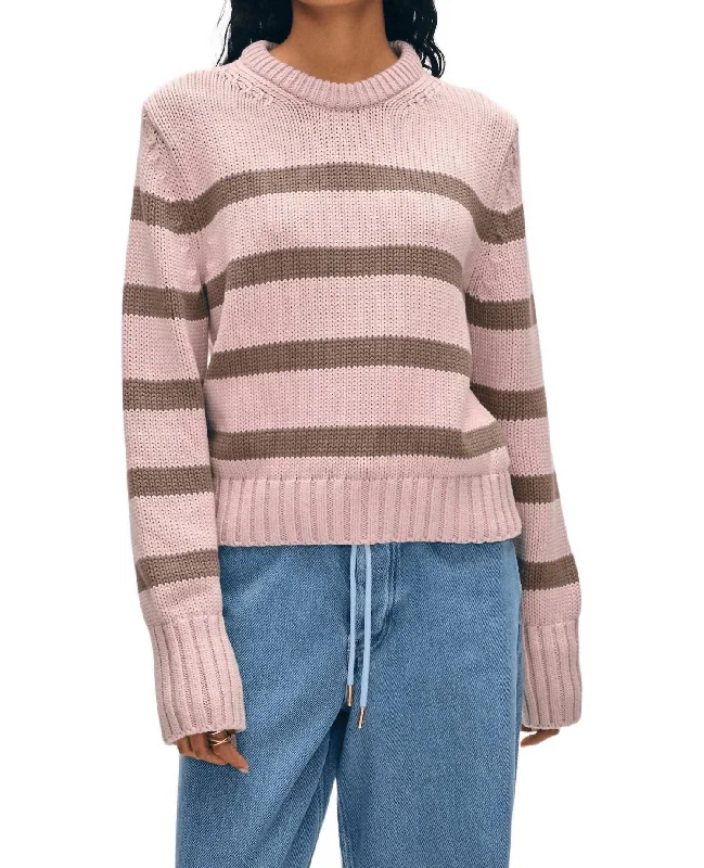 Organic Cotton Striped Crewneck In Blush/mocha