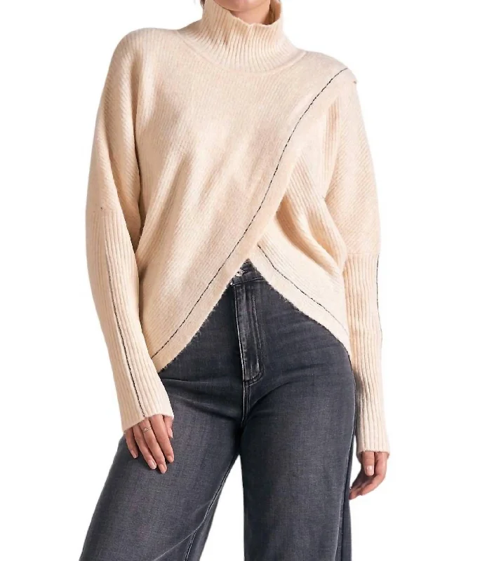 Criss Cross Mock Neck Sweater In Ivory