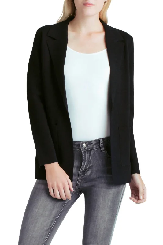 Comfy Viscose Blend Collared Cardigan In Black