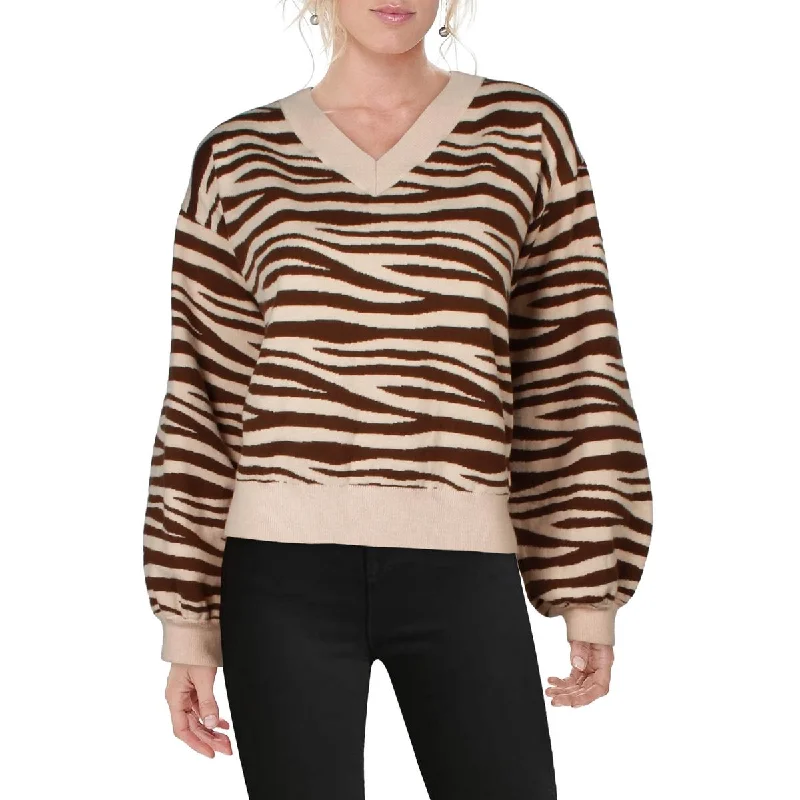 Womens Animal Print Ribbed Pullover Sweater