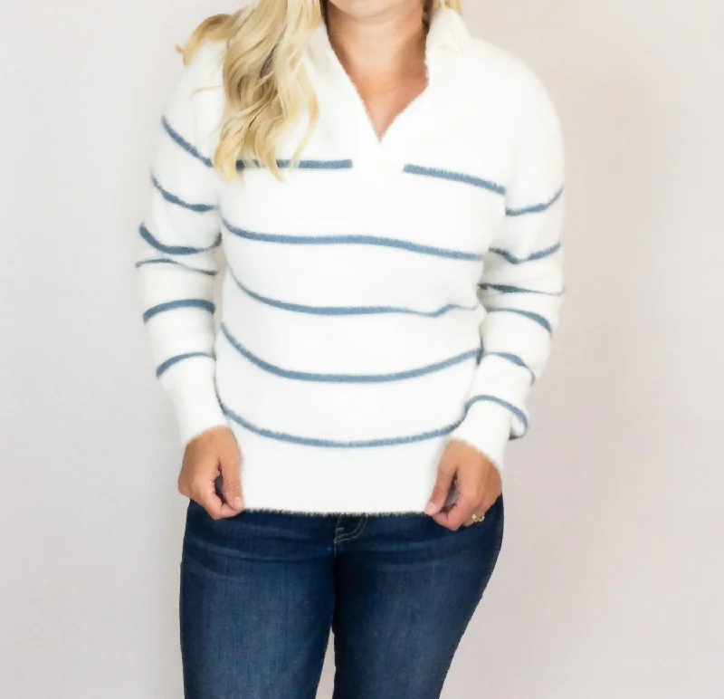 Ultra Cozy Stripe Sweater In Light Blue