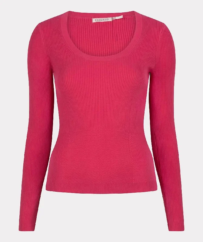 Women's Deep Round Neck Sweater In Fuchsia