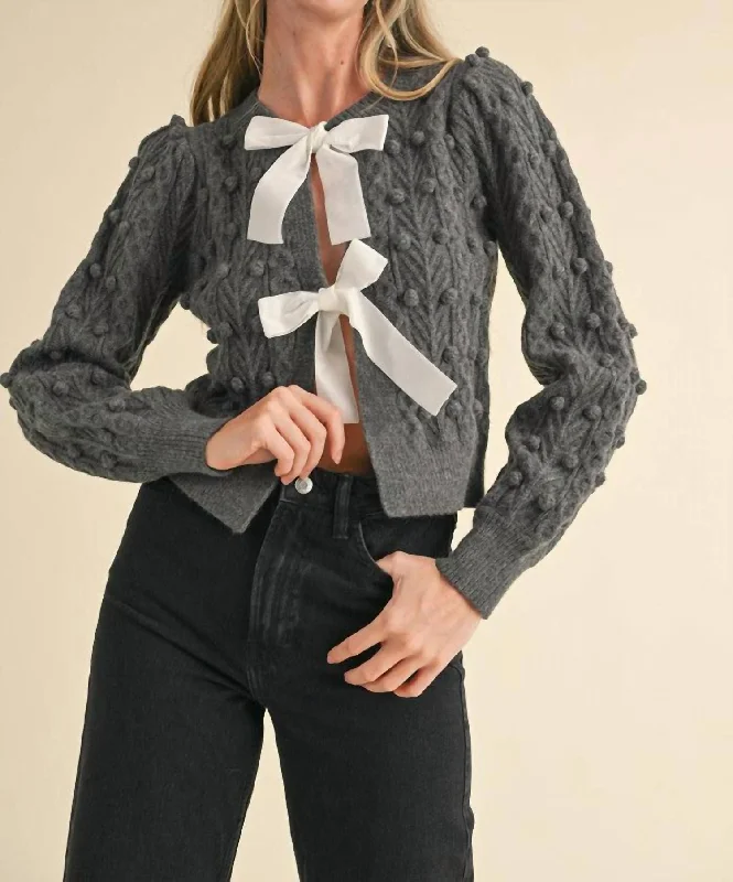 Dreamy Bow Cardigan In Gray