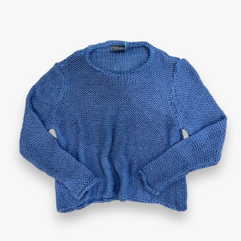 Women's Cropped Crew Neck Sweater In Denim Heather