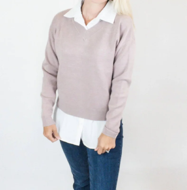 V-Neck Sweater In Rosewood