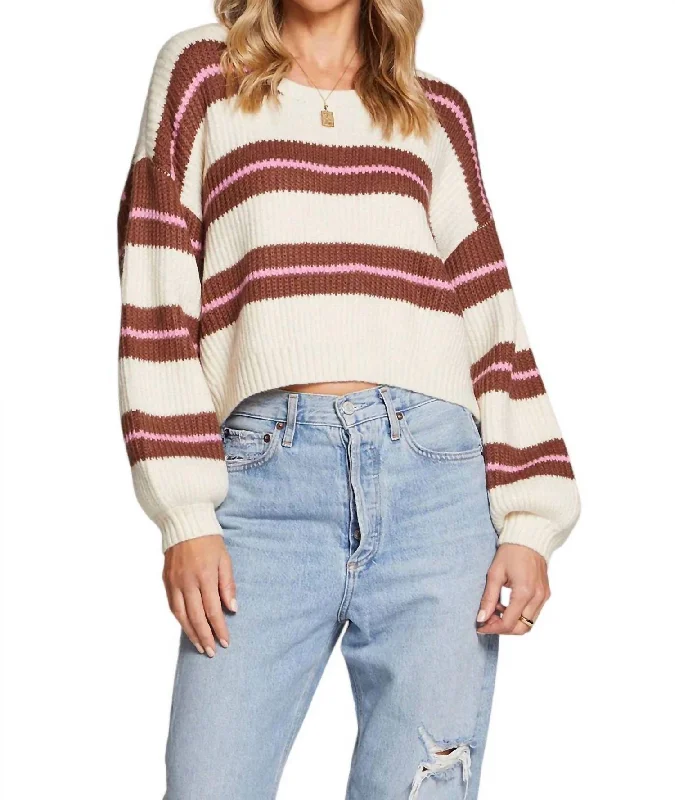 Mimi Striped Sweater In Cream/brown/pink