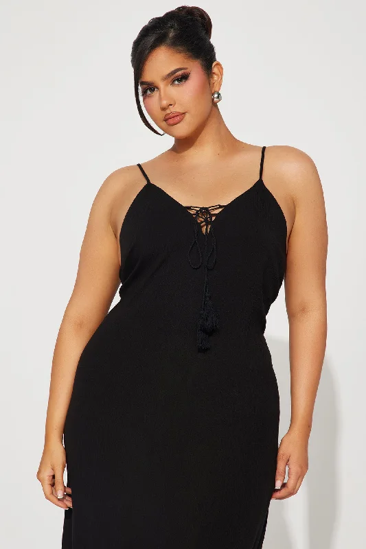 Lace Up Cami Maxi Dress 11- Black