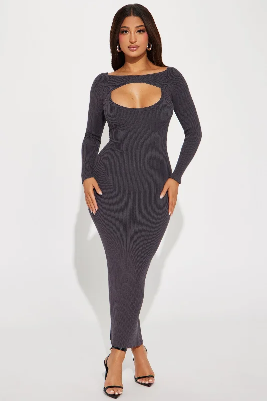 Nicolle Ribbed Maxi Dress - Charcoal